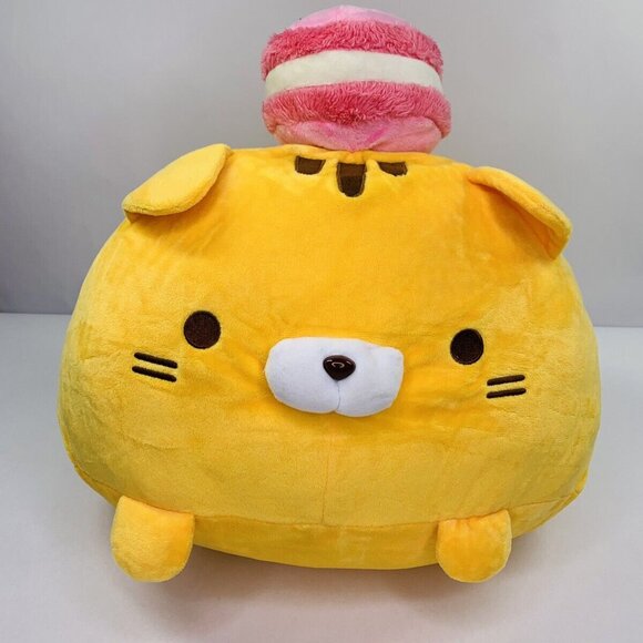 Sasurai No Tabineco Toramachikun Yellow Cat Pink Macaron 16" Plush New w/Tag - Picture 1 of 9